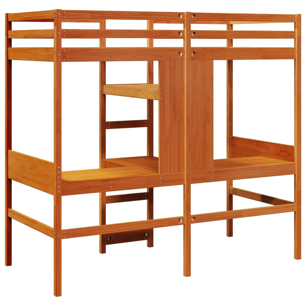 Loft Bed Frame without Mattress Wax Brown 75x190cm Solid Wood Pine - Bargainia.com - 8721158373120 - 3308552