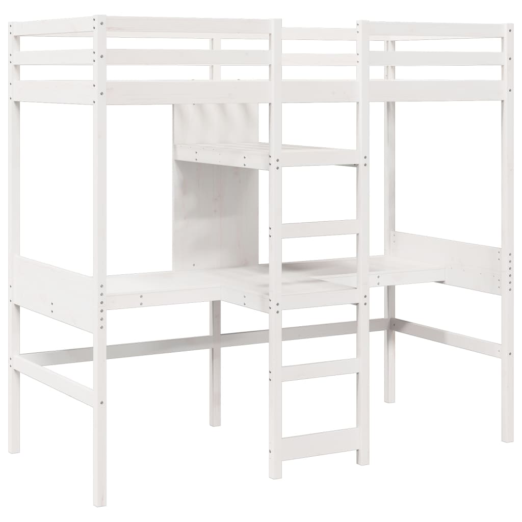Loft Bed Frame without Mattress White 75x190cm Solid Wood Pine - Bargainia.com - 8721158373113 - 3308551