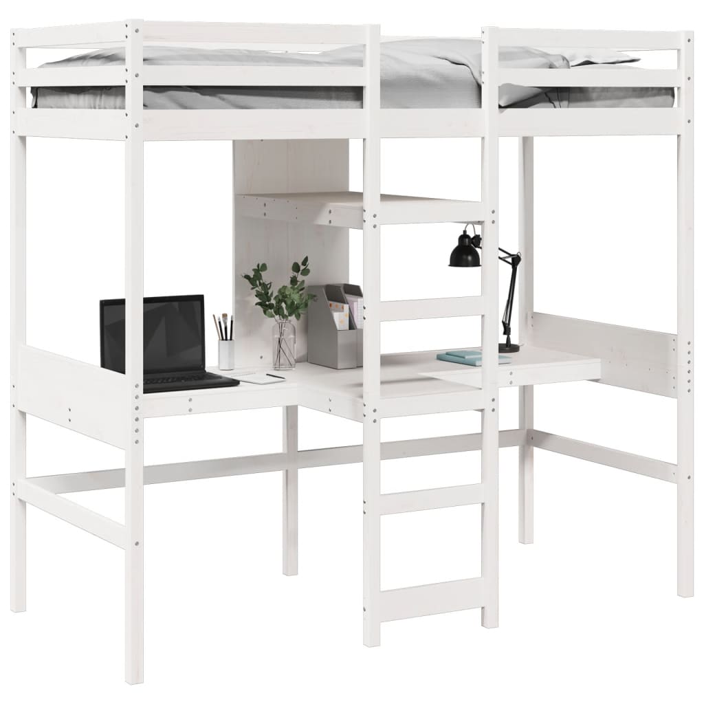 Loft Bed Frame without Mattress White 75x190cm Solid Wood Pine - Bargainia.com - 8721158373113 - 3308551