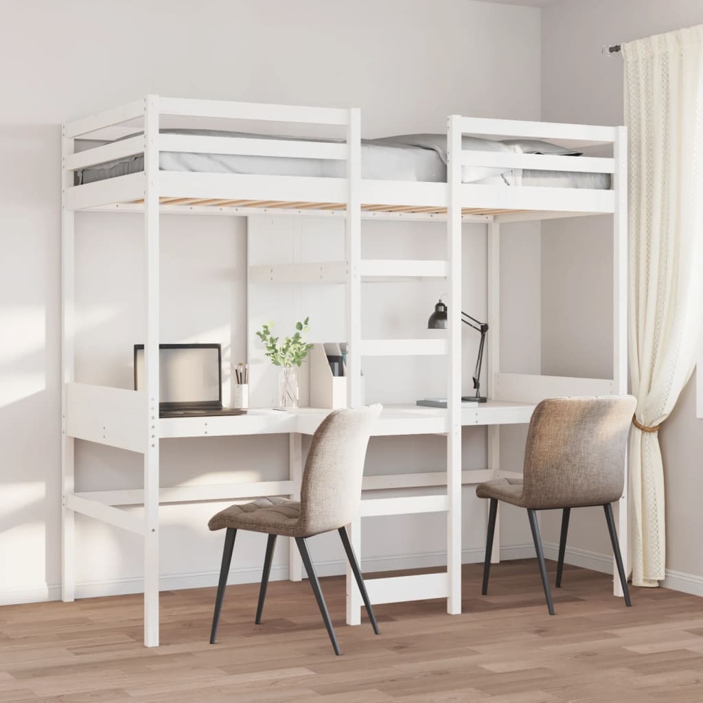 Loft Bed Frame without Mattress White 75x190cm Solid Wood Pine - Bargainia.com - 8721158373113 - 3308551