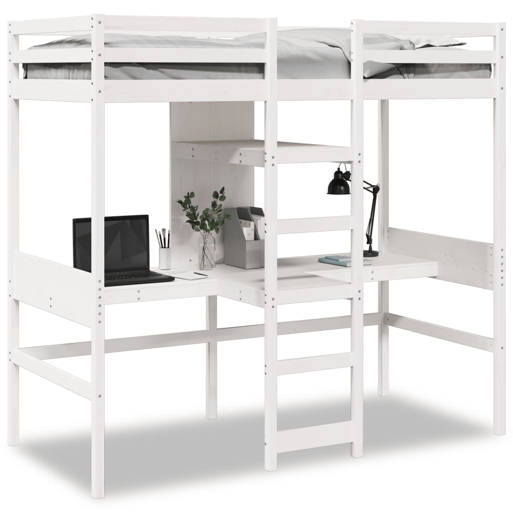 Loft Bed Frame without Mattress White 75x190cm Solid Wood Pine - Bargainia.com - 8721158373113 - 3308551