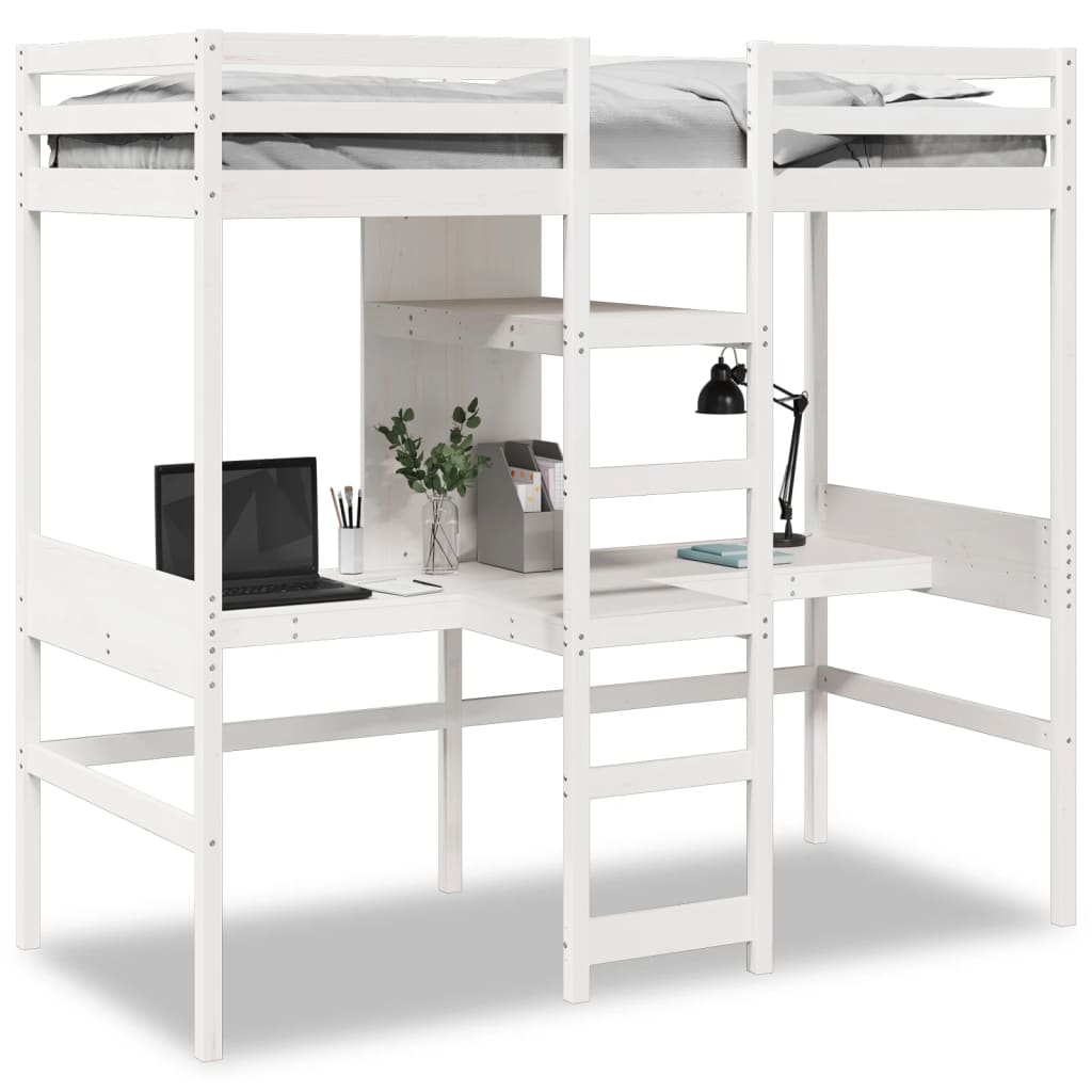 Loft Bed Frame without Mattress White 80x200cm Solid Wood Pine - Bargainia.com - 8721158373052 - 3308545