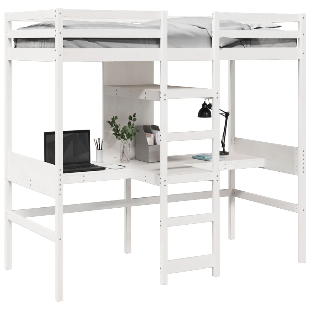 Loft Bed Frame without Mattress White 80x200cm Solid Wood Pine - Bargainia.com - 8721158373052 - 3308545