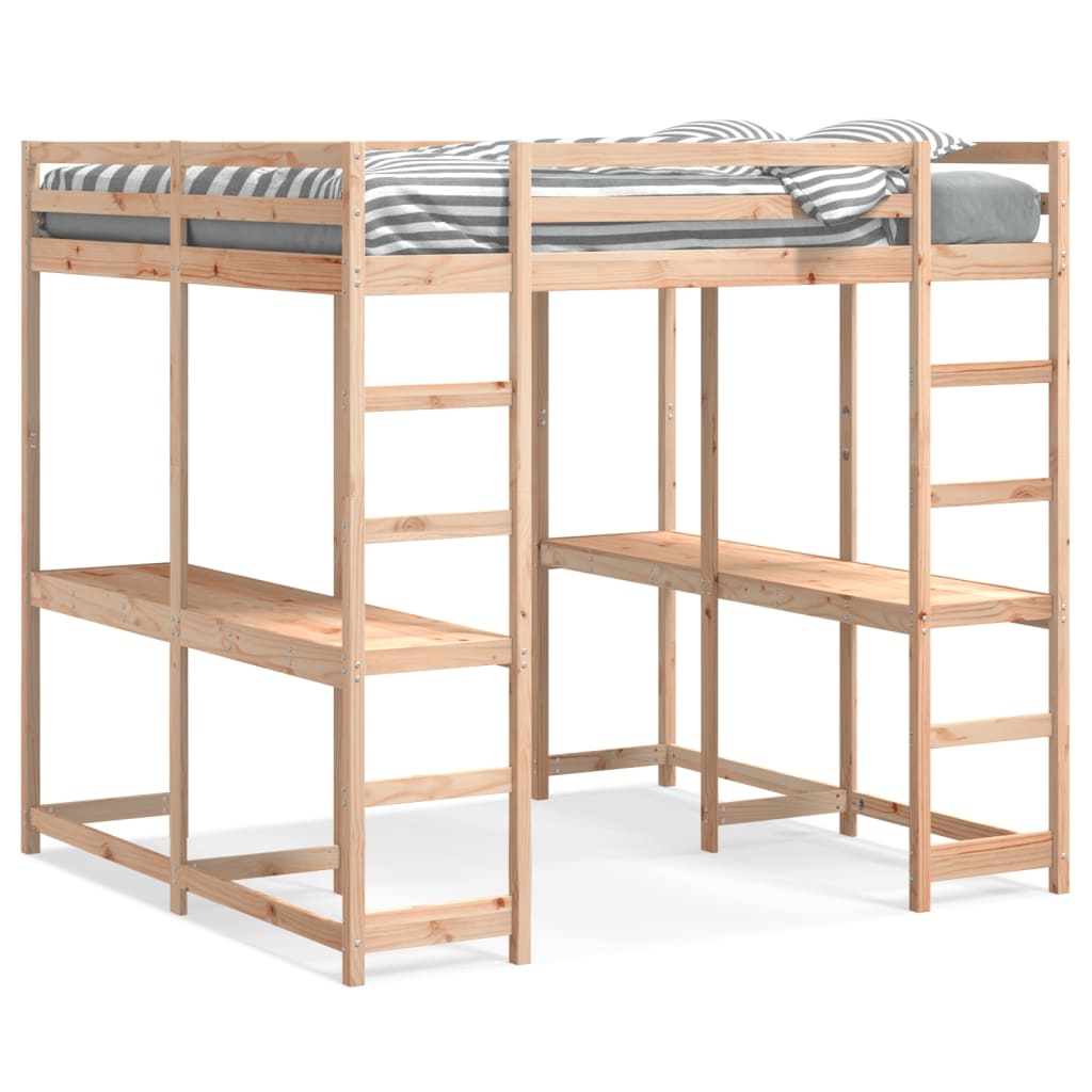 Loft Bed with Desk and Ladder 140x200 cm Solid Wood Pine - Bargainia.com - 8721102803703 - 3284236