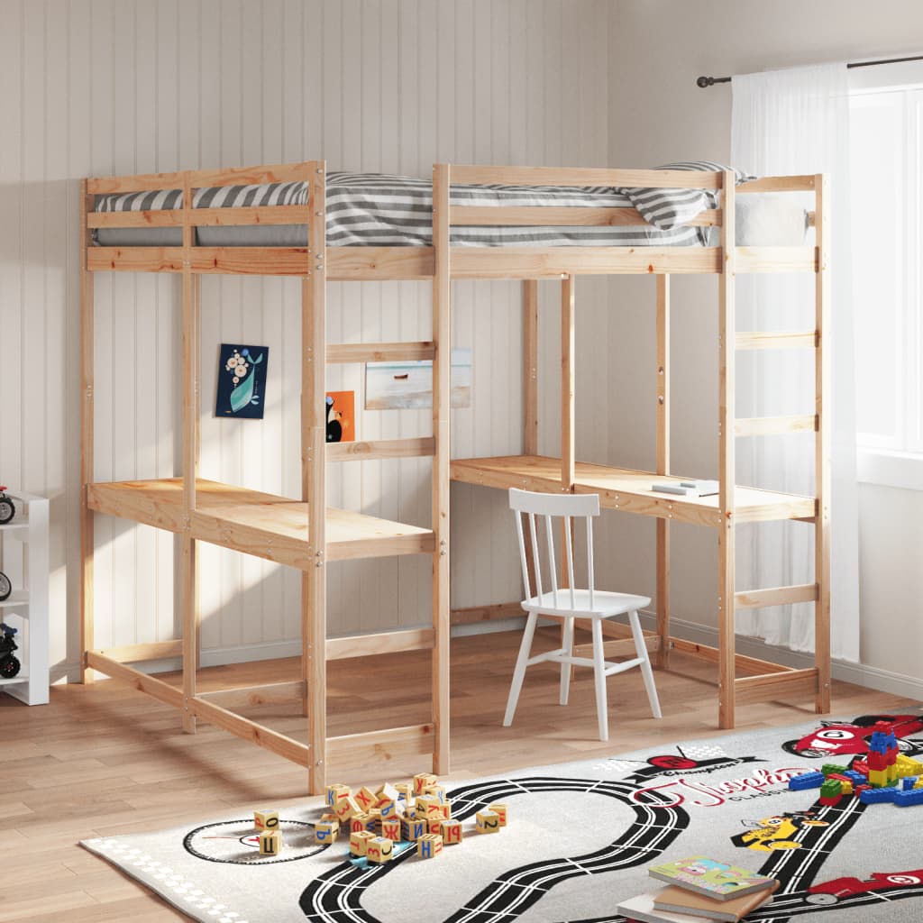 Loft Bed with Desk and Ladder 140x200 cm Solid Wood Pine - Bargainia.com - 8721102803703 - 3284236