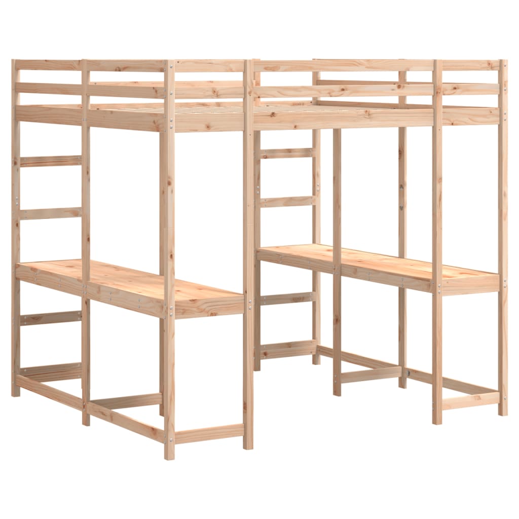 Loft Bed with Desk and Ladder 140x200 cm Solid Wood Pine - Bargainia.com - 8721102803703 - 3284236