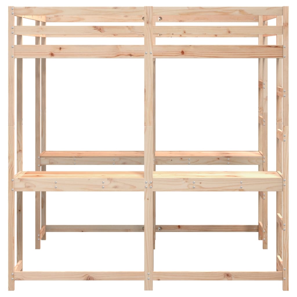 Loft Bed with Desk and Ladder 140x200 cm Solid Wood Pine - Bargainia.com - 8721102803703 - 3284236