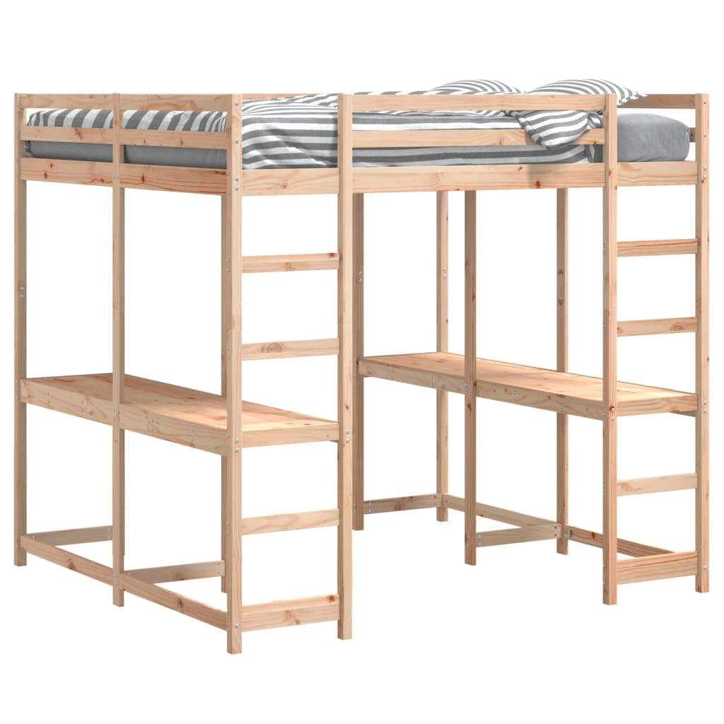 Loft Bed with Desk and Ladder 160x200 cm Solid Wood Pine - Bargainia.com - 8721102803673 - 3284233
