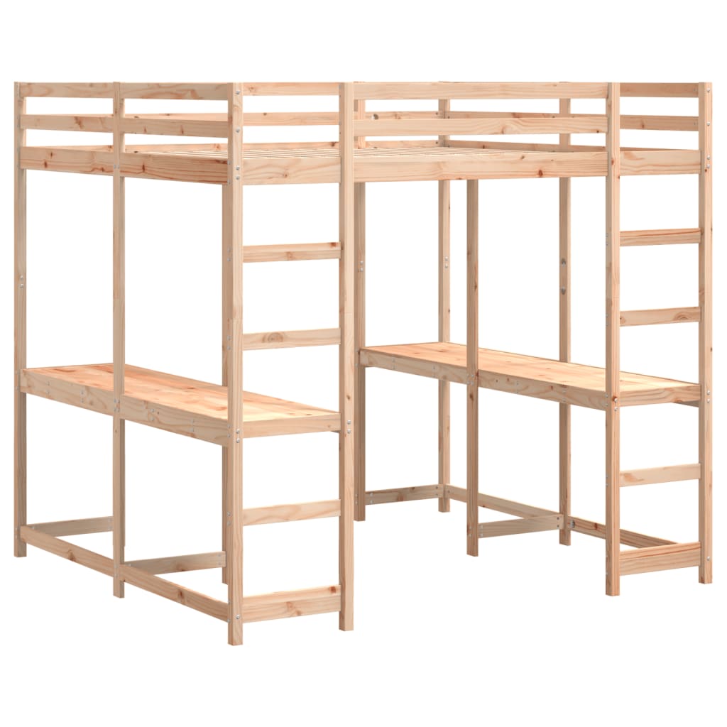 Loft Bed with Desk and Ladder 160x200 cm Solid Wood Pine - Bargainia.com - 8721102803673 - 3284233