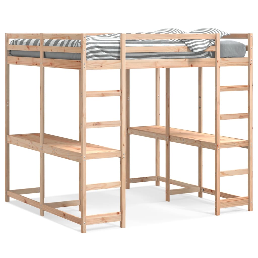 Loft Bed with Desk and Ladder 160x200 cm Solid Wood Pine - Bargainia.com - 8721102803673 - 3284233