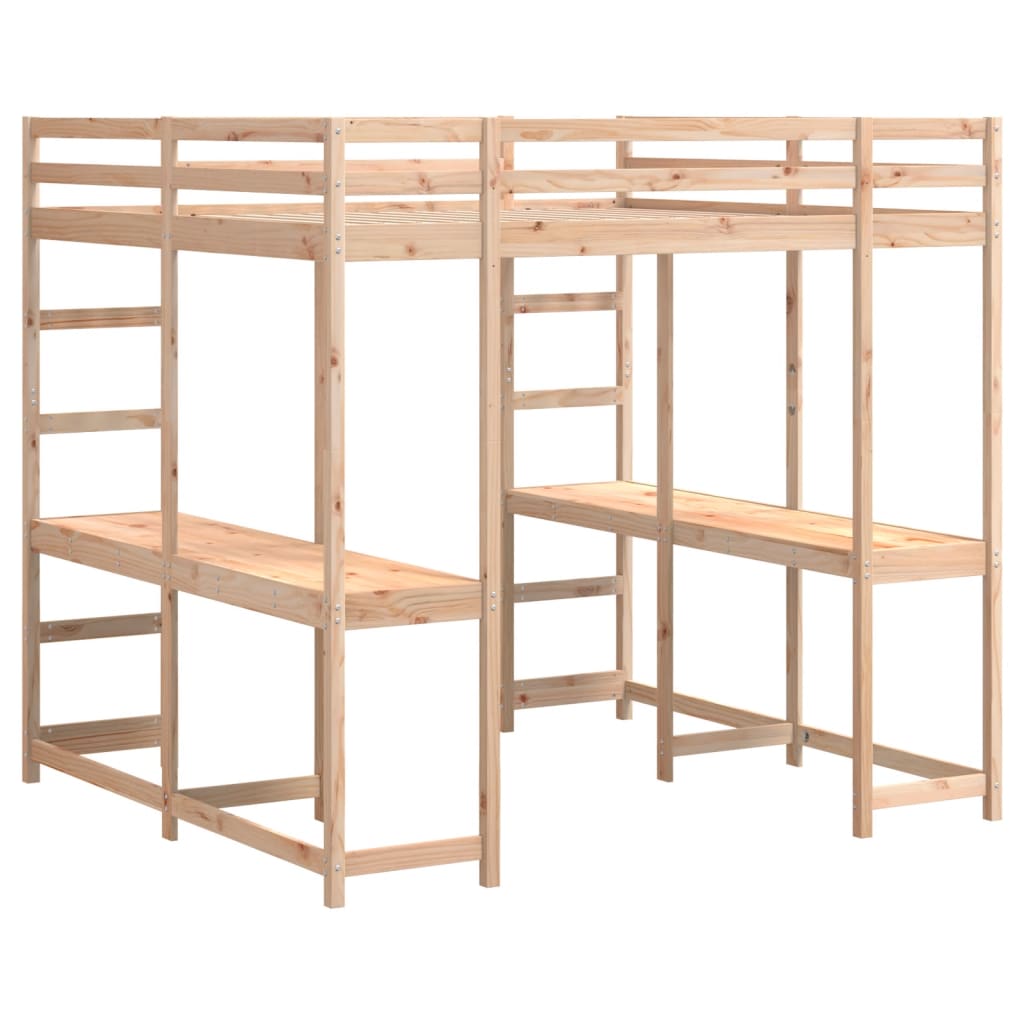 Loft Bed with Desk and Ladder 160x200 cm Solid Wood Pine - Bargainia.com - 8721102803673 - 3284233