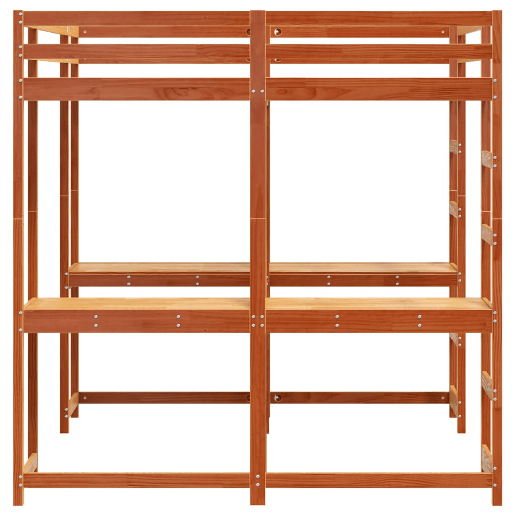 Loft Bed with Desk and Ladder Wax Brown 160x200 cm Solid Wood Pine - Bargainia.com - 8721102803697 - 3284235