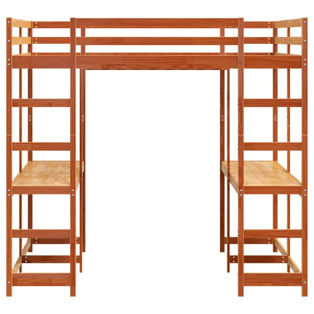Loft Bed with Desk and Ladder Wax Brown 160x200 cm Solid Wood Pine - Bargainia.com - 8721102803697 - 3284235