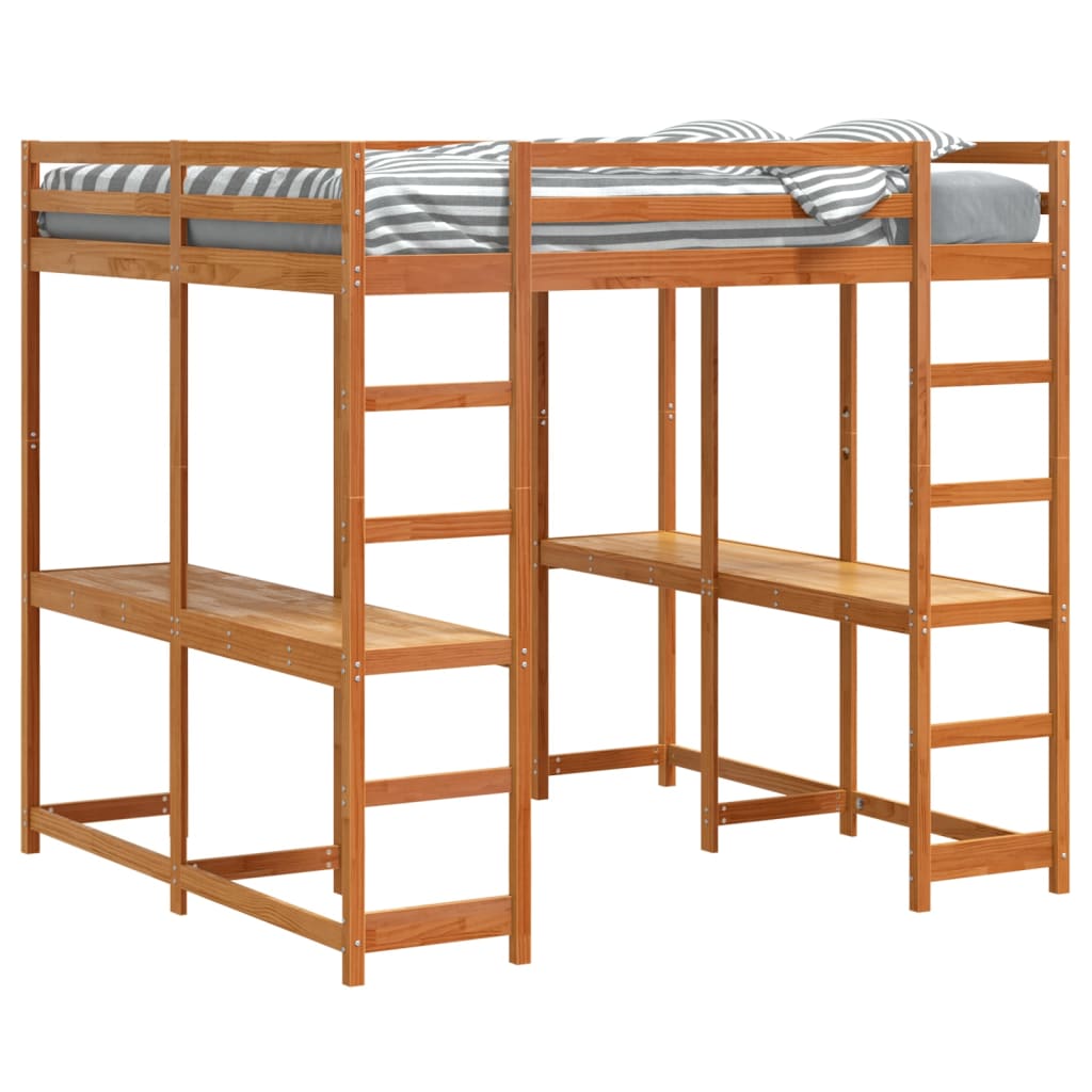 Loft Bed with Desk and Ladder Wax Brown 160x200 cm Solid Wood Pine - Bargainia.com - 8721102803697 - 3284235