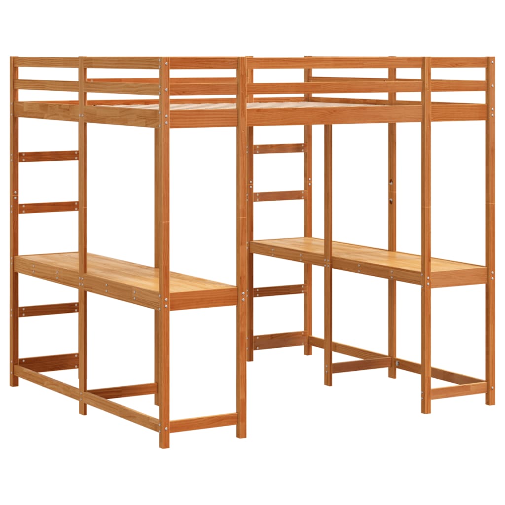 Loft Bed with Desk and Ladder Wax Brown 160x200 cm Solid Wood Pine - Bargainia.com - 8721102803697 - 3284235