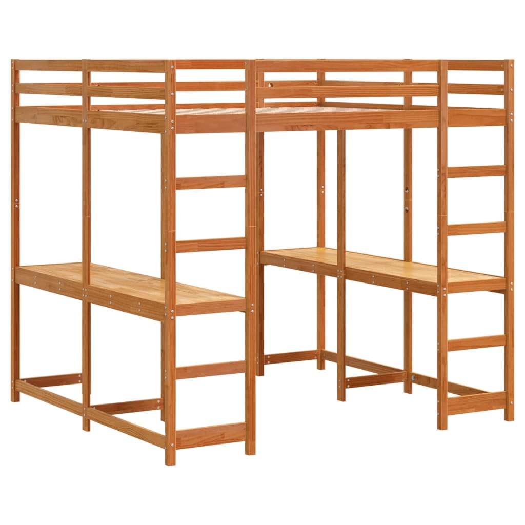 Loft Bed with Desk and Ladder Wax Brown 160x200 cm Solid Wood Pine - Bargainia.com - 8721102803697 - 3284235
