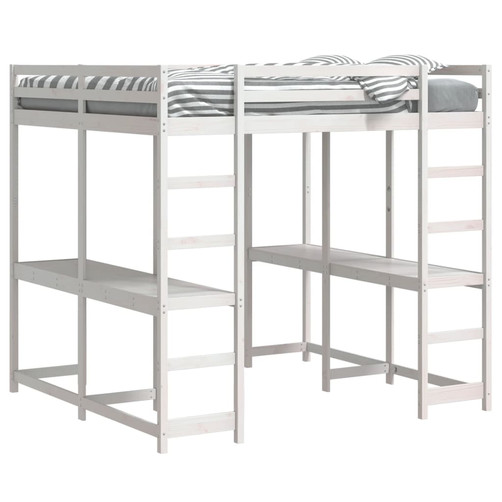Loft Bed with Desk and Ladder White 180x200 cm Super King Solid Wood Pine - Bargainia.com - 8721102803659 - 3284231