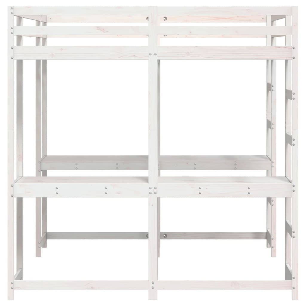 Loft Bed with Desk and Ladder White 180x200 cm Super King Solid Wood Pine - Bargainia.com - 8721102803659 - 3284231