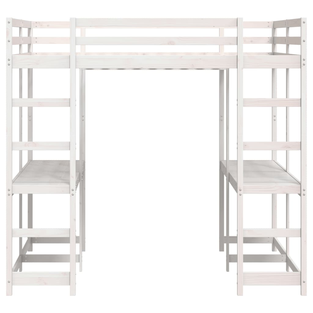 Loft Bed with Desk and Ladder White 180x200 cm Super King Solid Wood Pine - Bargainia.com - 8721102803659 - 3284231