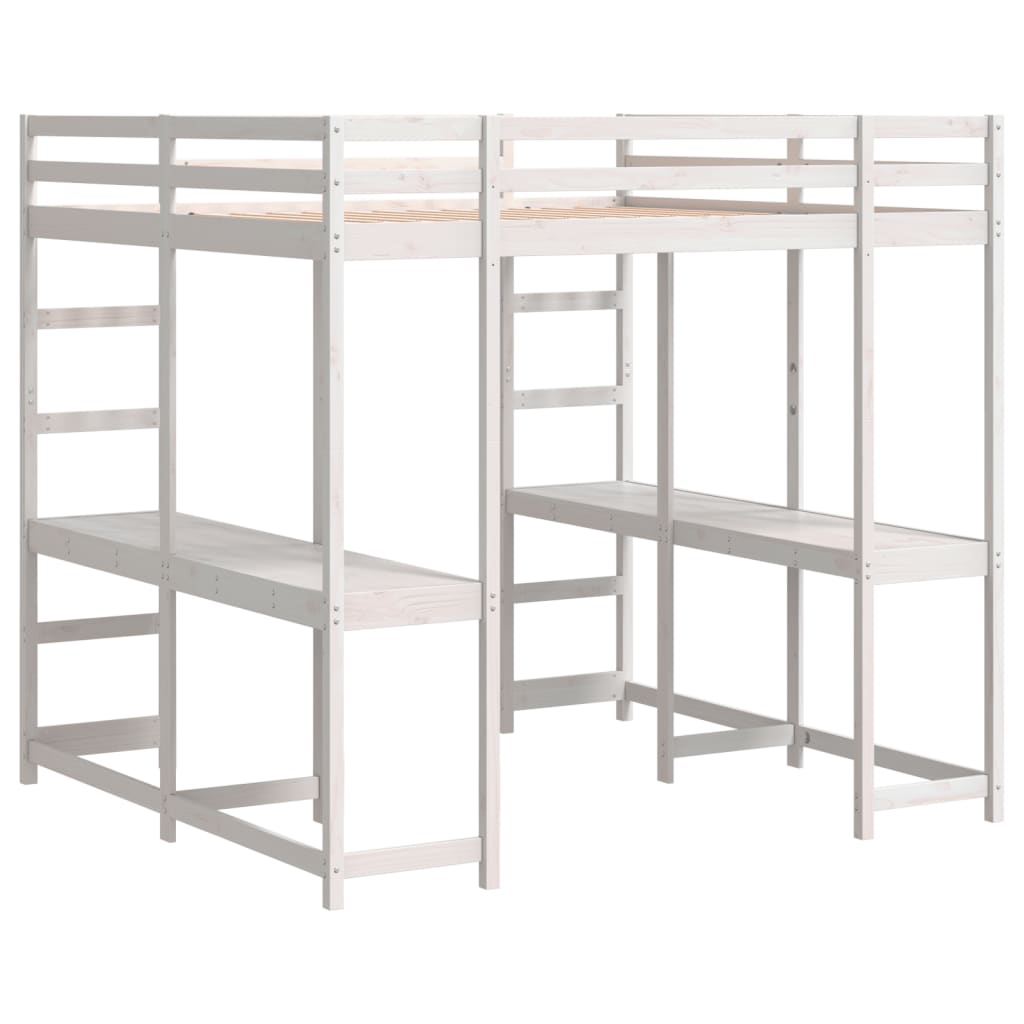 Loft Bed with Desk and Ladder White 180x200 cm Super King Solid Wood Pine - Bargainia.com - 8721102803659 - 3284231