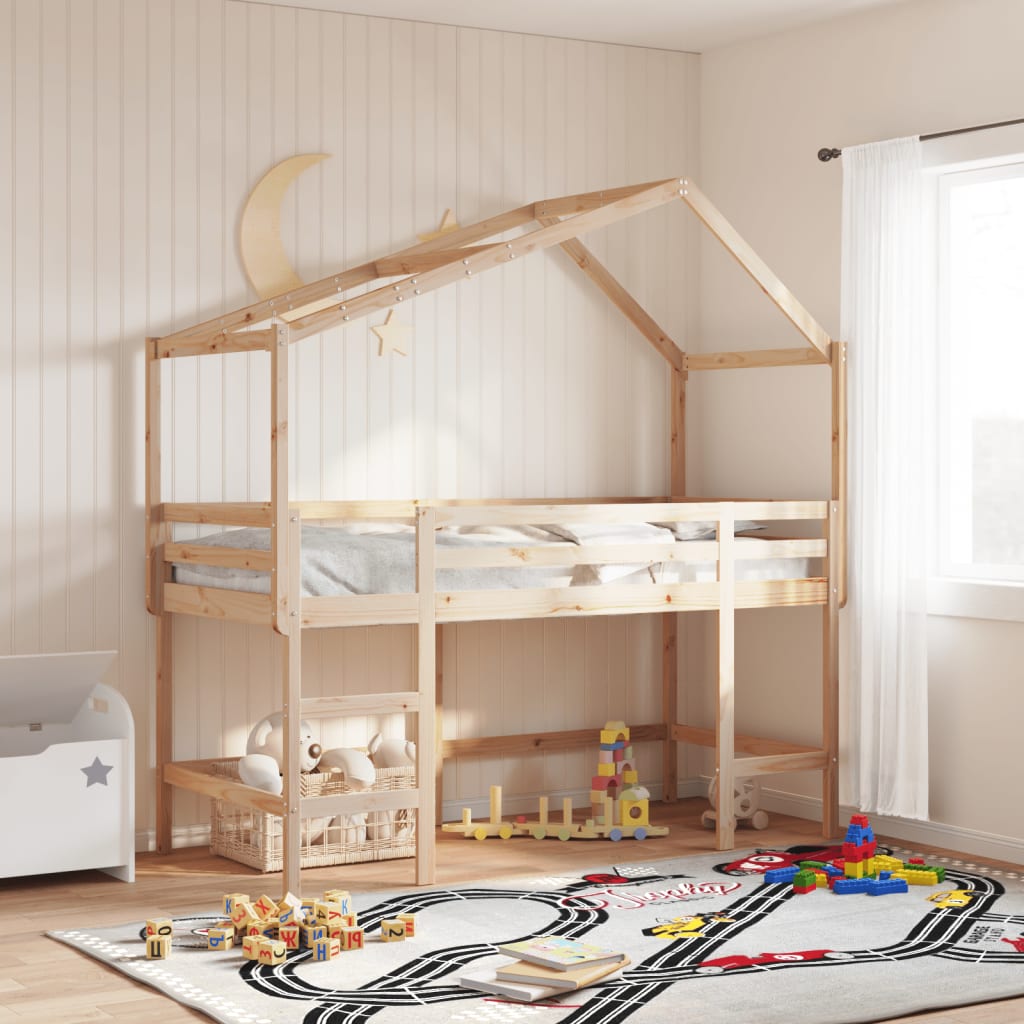 Loft Bed with Ladder and Roof without Mattress 90x200 cm - Bargainia.com - 8721102669682 - 3282070