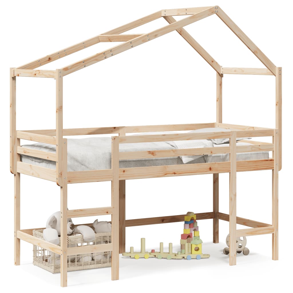 Loft Bed with Ladder and Roof without Mattress 90x200 cm - Bargainia.com - 8721102669682 - 3282070