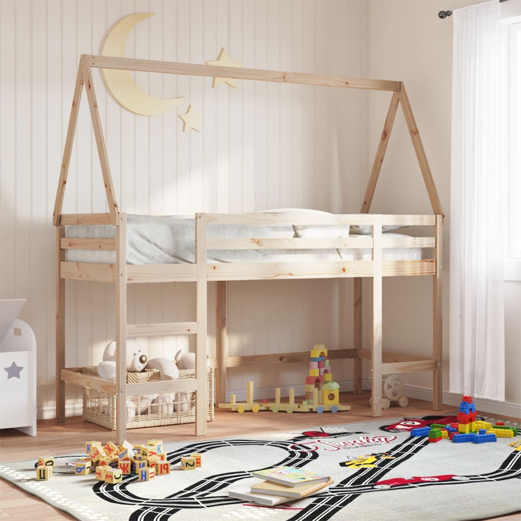 Loft Bed with Ladder and Roof without Mattress 90x200 cm - Bargainia.com - 8721102670084 - 3282110