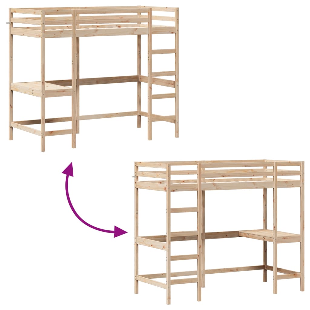 Loft Bed without Mattress 100x200 cm Solid Wood Pine - Bargainia.com - 8721012429741 - 842846