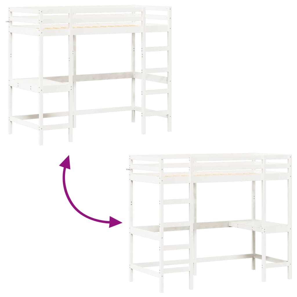 Loft Bed without Mattress White 100x200 cm Solid Wood Pine - Bargainia.com - 8721012429758 - 842847