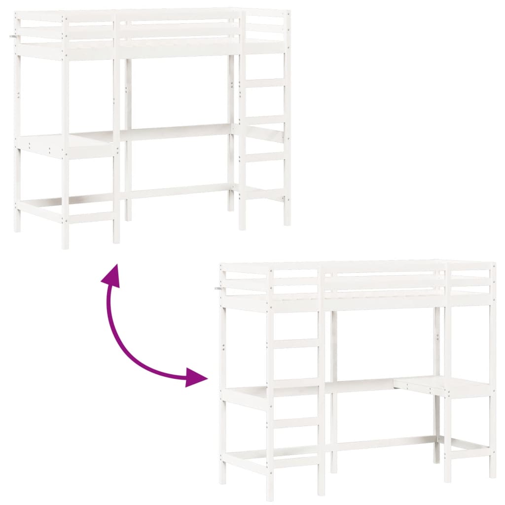 Loft Bed without Mattress White 75x190 cm Small Single Solid Wood Pine - Bargainia.com - 8721012429871 - 842863