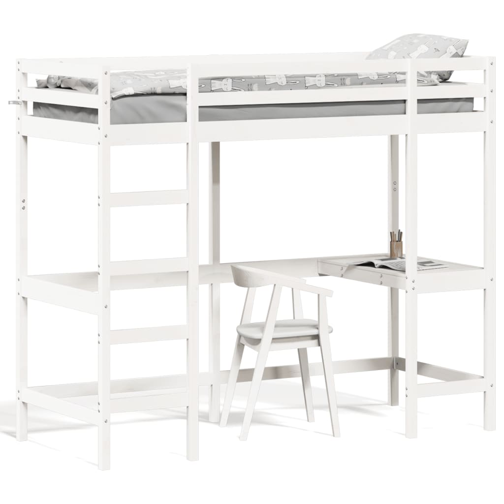 Loft Bed without Mattress White 75x190 cm Small Single Solid Wood Pine - Bargainia.com - 8721012429871 - 842863