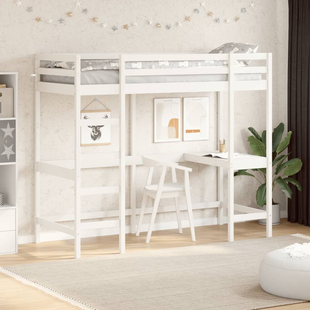 Loft Bed without Mattress White 75x190 cm Small Single Solid Wood Pine - Bargainia.com - 8721012429871 - 842863