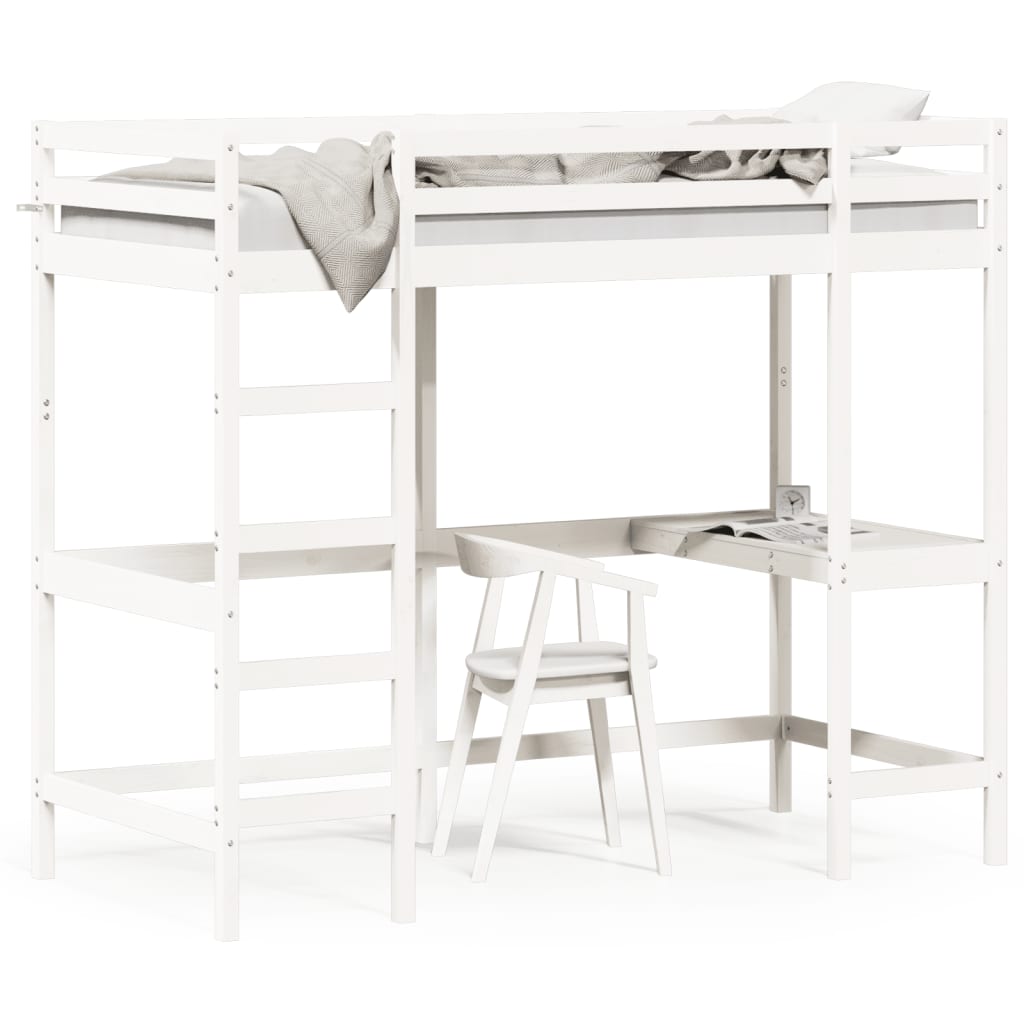 Loft Bed without Mattress White 90x190 cm Single Solid Wood Pine - Bargainia.com - 8721012429840 - 842859