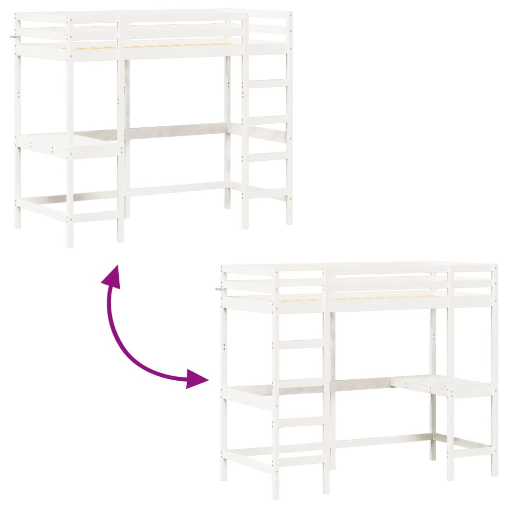 Loft Bed without Mattress White 90x190 cm Single Solid Wood Pine - Bargainia.com - 8721012429840 - 842859
