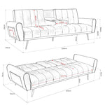 Lora Sofa Bed 3 Seater Faux Leather Click Clack with 2 Cup Holders - Beige - Bargainia.com - 