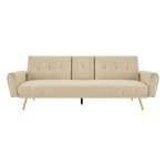 Lora Sofa Bed 3 Seater Faux Leather Click Clack with 2 Cup Holders - Beige - Bargainia.com - 