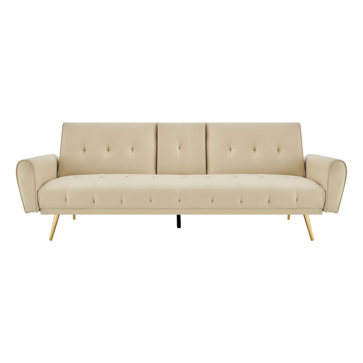 Lora Sofa Bed 3 Seater Faux Leather Click Clack with 2 Cup Holders - Beige Bargainia