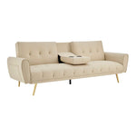 Lora Sofa Bed 3 Seater Faux Leather Click Clack with 2 Cup Holders - Beige - Bargainia.com - 
