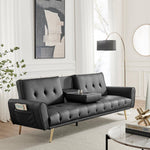 Lora Sofa Bed 3 Seater Faux Leather Click Clack with 2 Cup Holders - Black - Bargainia.com - 