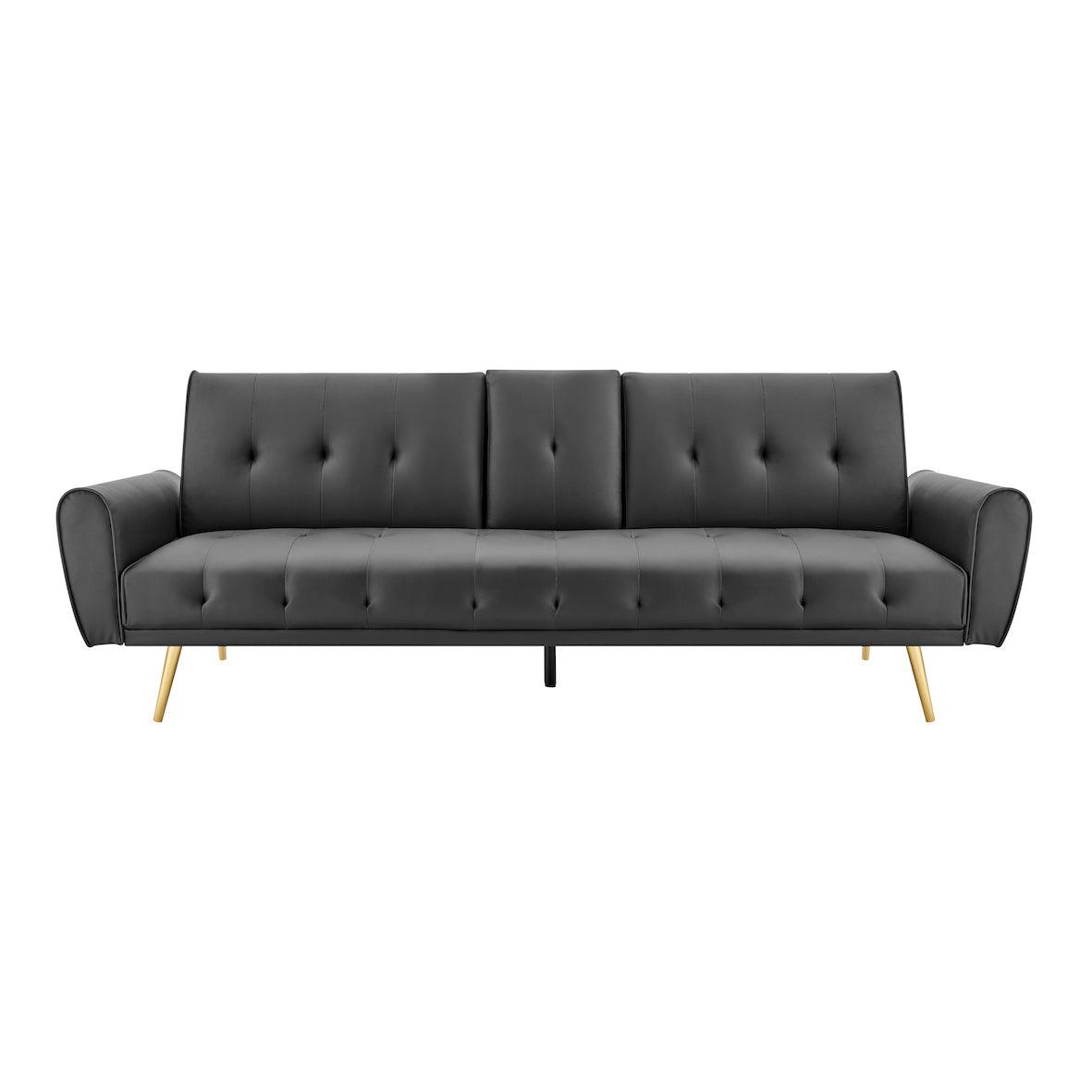 Lora Sofa Bed 3 Seater Faux Leather Click Clack with 2 Cup Holders - Black Bargainia