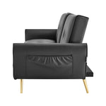 Lora Sofa Bed 3 Seater Faux Leather Click Clack with 2 Cup Holders - Black - Bargainia.com - 
