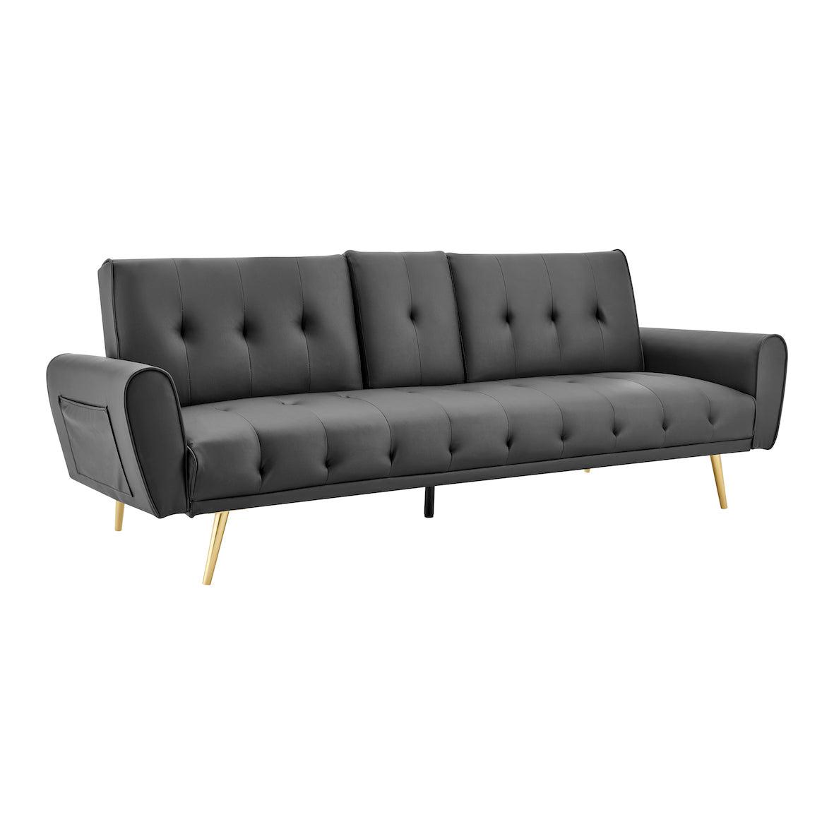 Lora Sofa Bed 3 Seater Faux Leather Click Clack with 2 Cup Holders - Black Bargainia