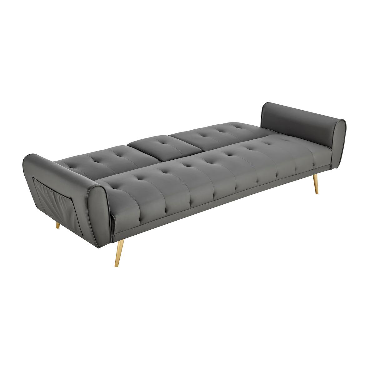 Lora Sofa Bed 3 Seater Faux Leather Click Clack with 2 Cup Holders - Grey Bargainia