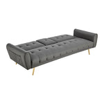 Lora Sofa Bed 3 Seater Faux Leather Click Clack with 2 Cup Holders - Grey - Bargainia.com - 