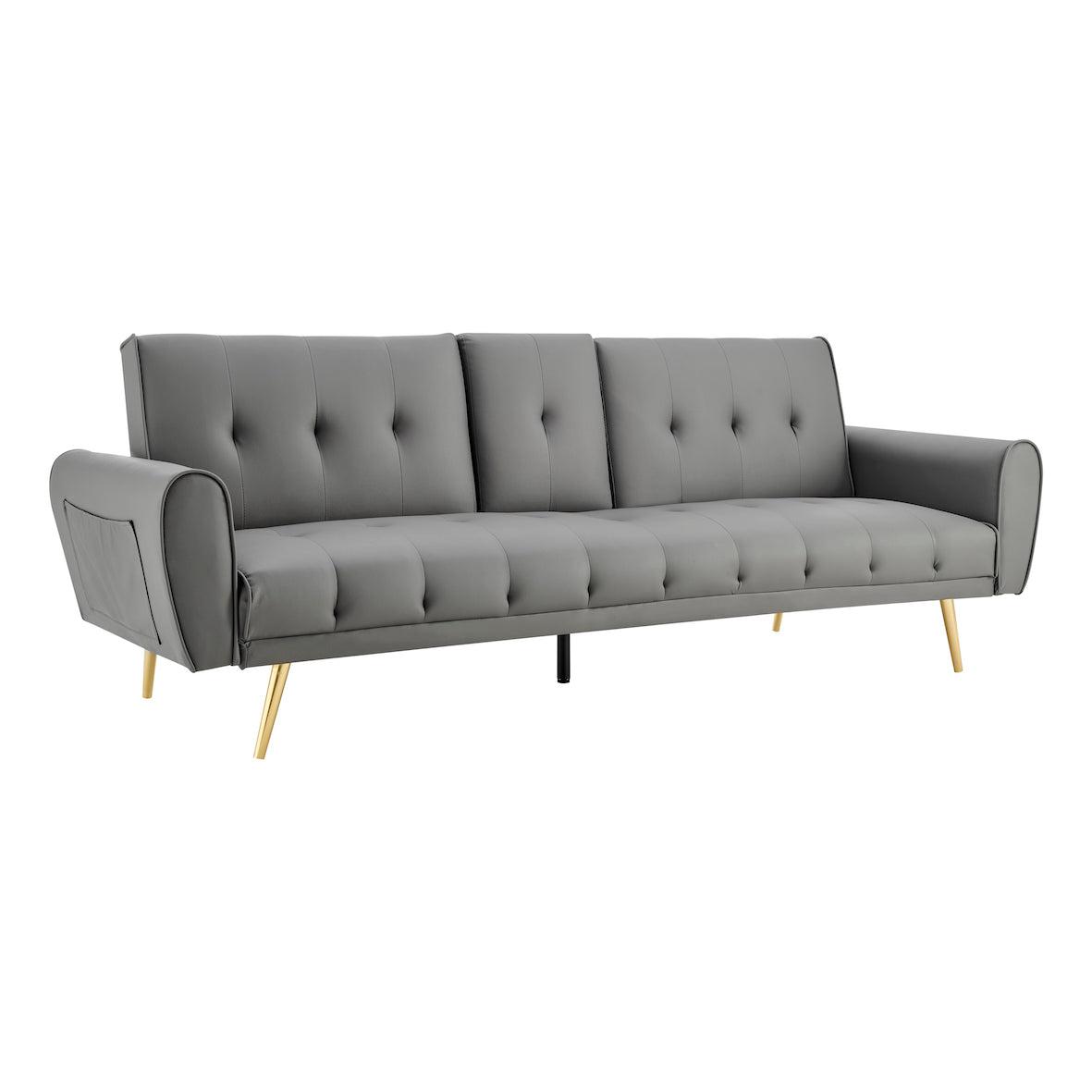 Lora Sofa Bed 3 Seater Faux Leather Click Clack with 2 Cup Holders - Grey - Bargainia.com - 