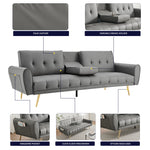 Lora Sofa Bed 3 Seater Faux Leather Click Clack with 2 Cup Holders - Grey - Bargainia.com - 