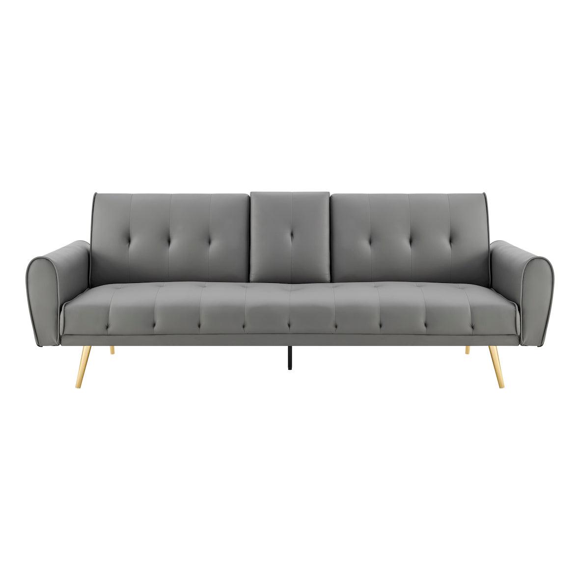Lora Sofa Bed 3 Seater Faux Leather Click Clack with 2 Cup Holders - Grey Bargainia
