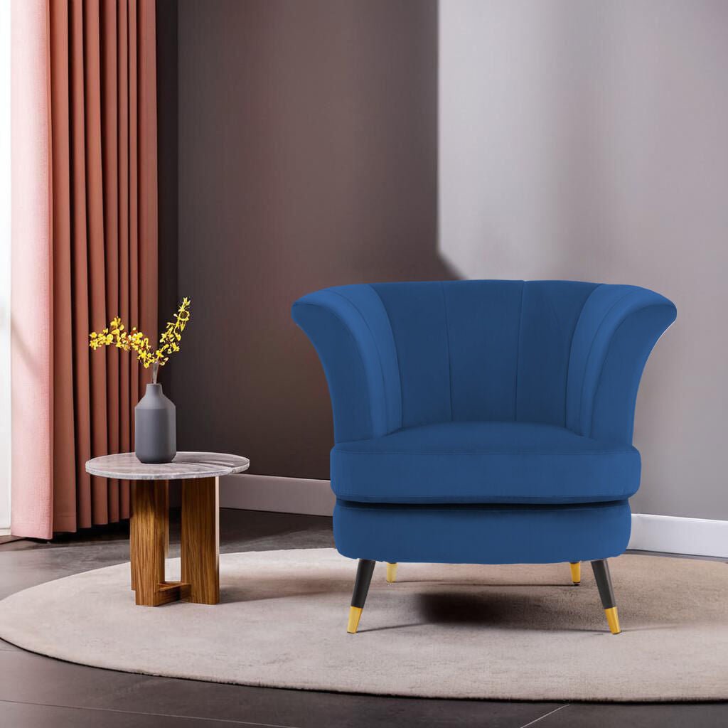 Loretta Midnight Blue Velvet Curved Accent Chair - Bargainia.com - 5018705945231