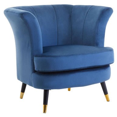 Loretta Midnight Blue Velvet Curved Accent Chair - Bargainia.com - 5018705945231