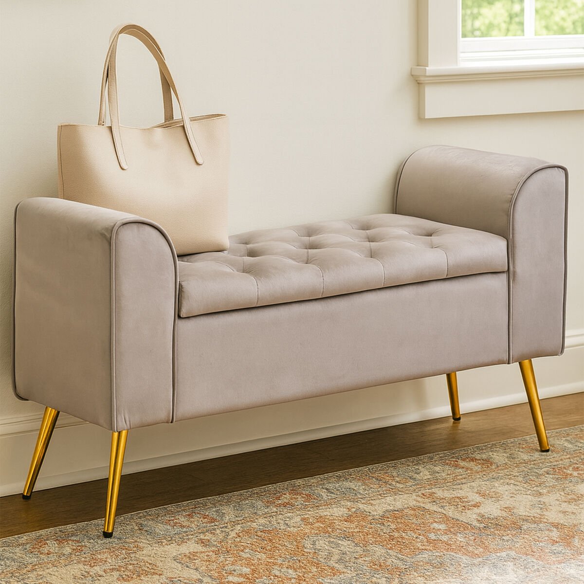 Loretta Mink Velvet Ottoman Storage Bench - Bargainia.com - 5018705945477